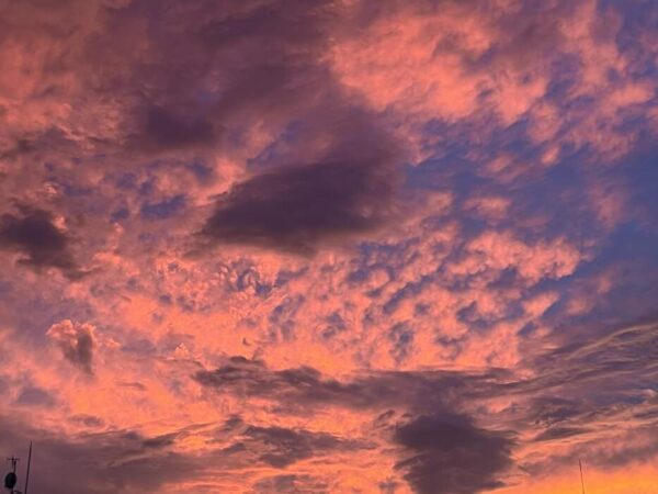 赤い夕日に